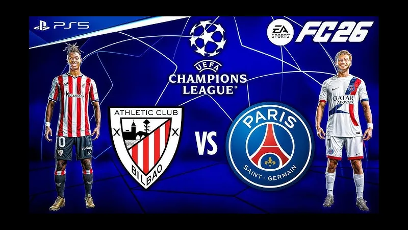 Cầu thủ PSG đang vượt qua cầu thủ Bilbao với tốc độ nhanh trên sân cỏ